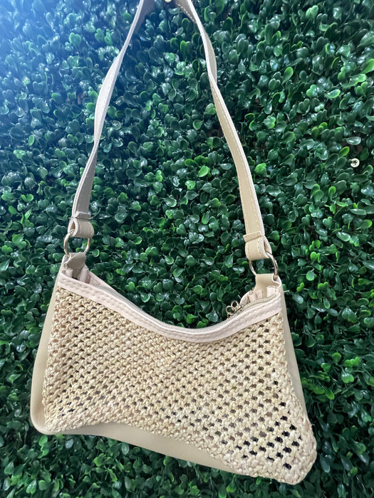 Half Moon Woven Straw Purse