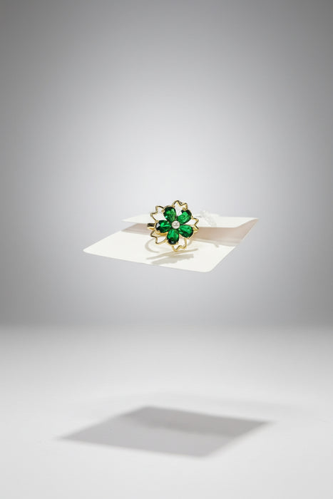 Emerald Flower with Gold Adjustable Fidget Ring