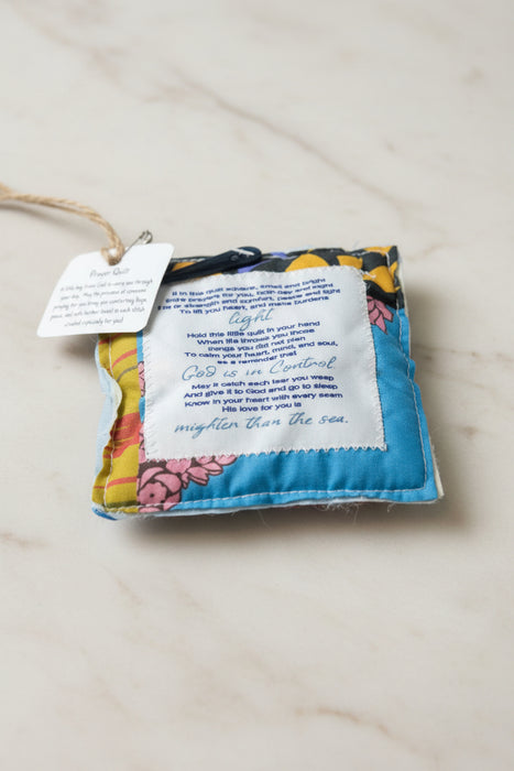 Square Pocket Prayer Quilt with a Wood Cross Inside.  Different Verses or Quotes Available.