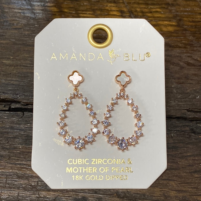 Rose Gold Cubic Zirconia/Mother of Pearl Teardrop Earrings