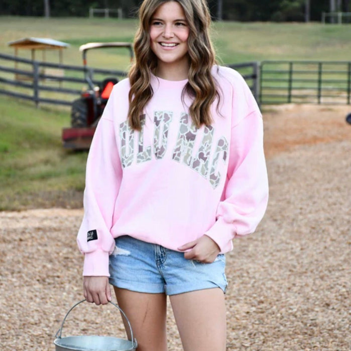 Lulu Mac Sweatshirt Pink with Camo Embroidered Design **NEW VALENTINE'S DAY DROP PREORDER**