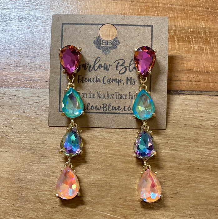 Multi Colored Tiered Gemstone Earrings