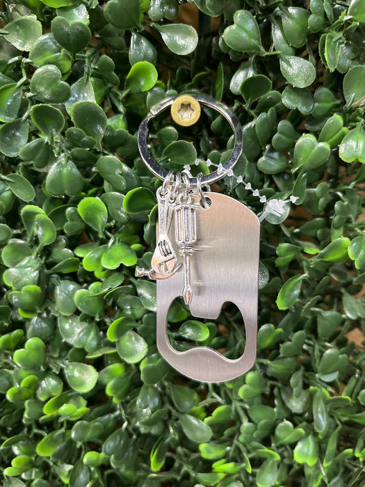 Silver Rectangle Bottle Opener Keychain with Tools- Personalization Included with Price!