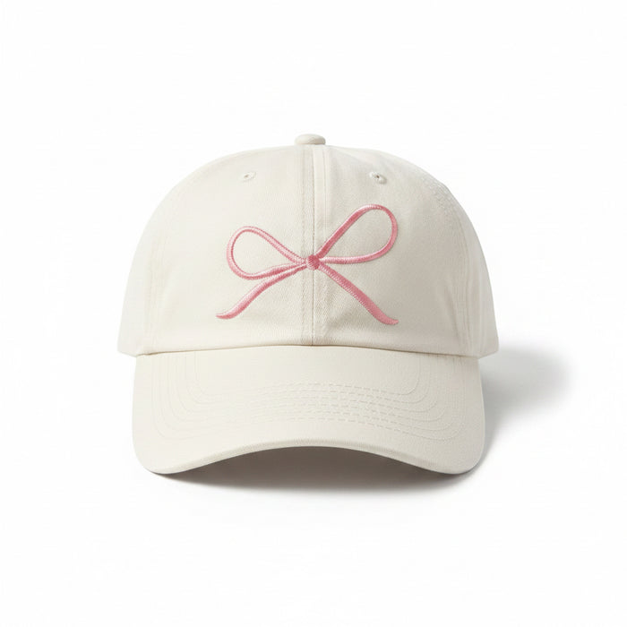 Cream Hat With Pink Bow