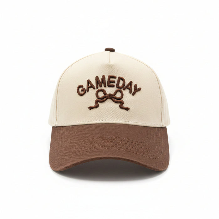 Brown & Cream Gameday Hat With Bow