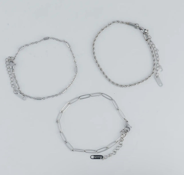Waterproof Silver Twisted Chain Bracelet Set