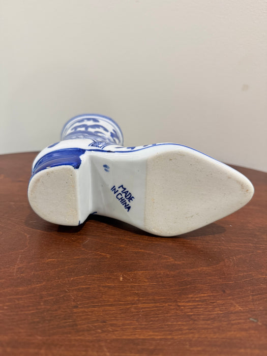 Blue & White Chinoiserie Porcelain Boot Vase / Planter