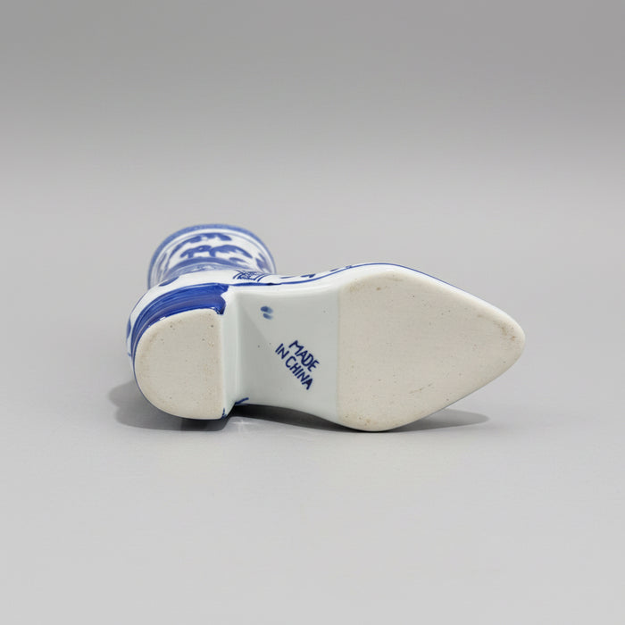 Blue & White Chinoiserie Porcelain Boot Vase / Planter