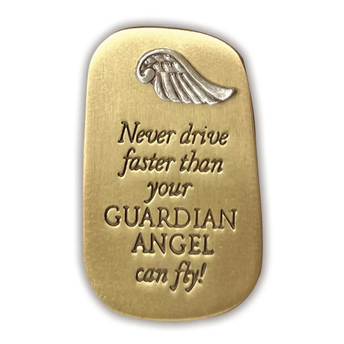 Never drive faster than your guardian angel- Inspirational Tag Visor Clips