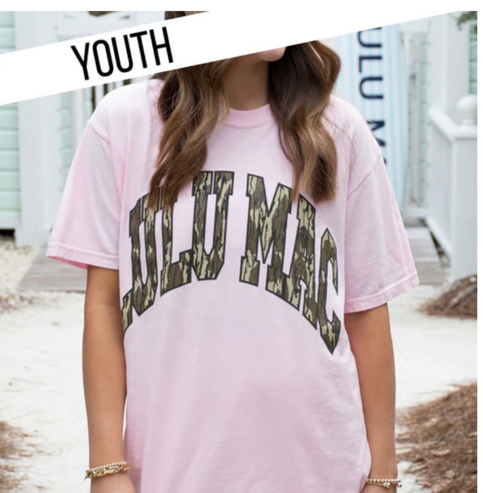 YOUTH Lulu Mac Bottomland Camo Tees on Comfort Colors.