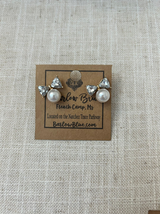 Diamond and Pearls Bow Stud Earrings