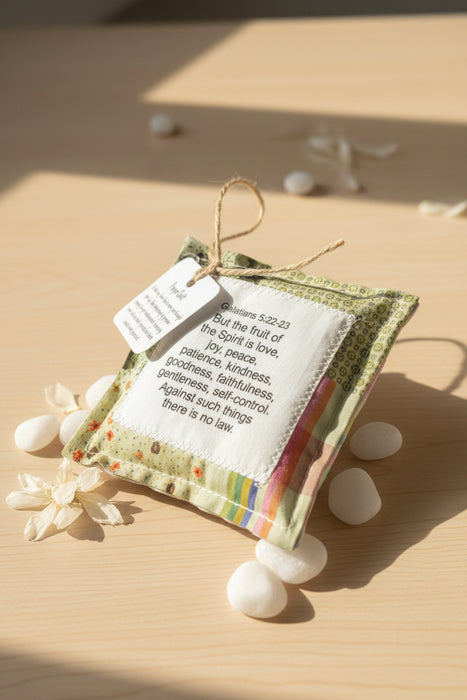 Square Pocket Prayer Quilt with a Wood Cross Inside.  Different Verses or Quotes Available.