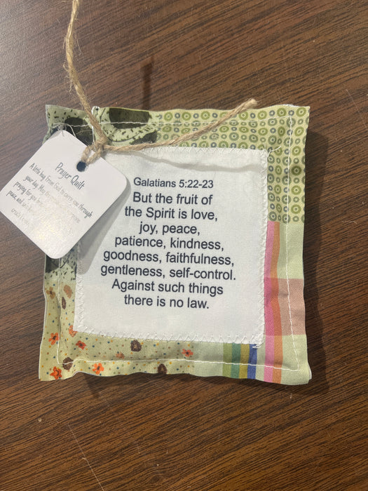 Square Pocket Prayer Quilt with a Wood Cross Inside.  Different Verses or Quotes Available. (Copy)