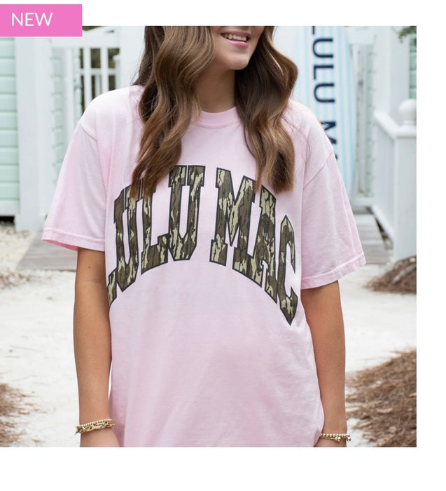 ADULT Lulu Mac Bottomland Camo Tees on Comfort Colors.  XS-3x.