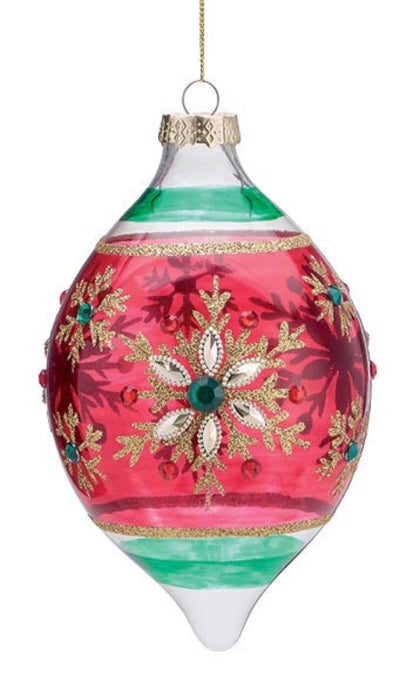 Red & Green Snowflake Glass Ornaments- 2 Styles!