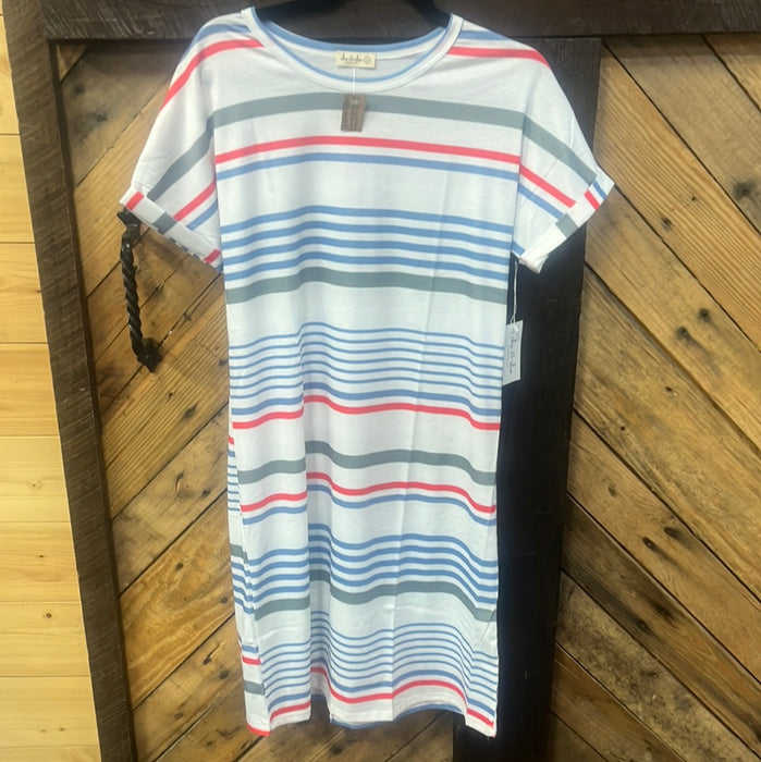 #109 White dress with stripes - S & XL ONLY!
