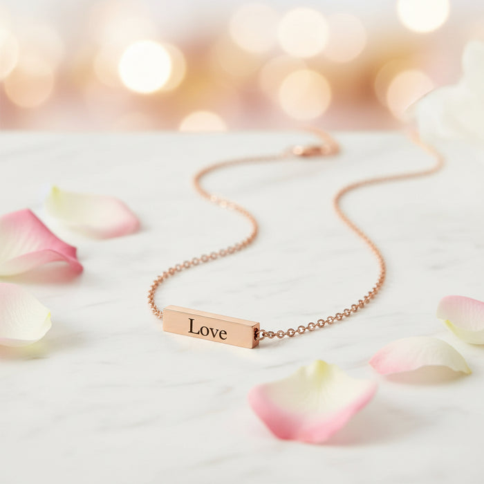 4 Sided Horizontal Bar Necklace.  Custom Names or Text Included. ROSE GOLD $15