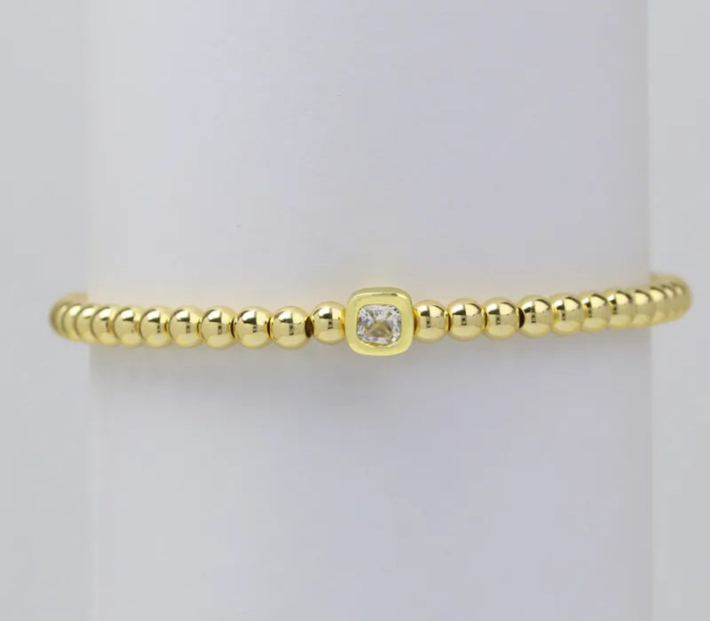 The Confetti - Gold Beaded Bracelet with Square shaped Birthstone Charm