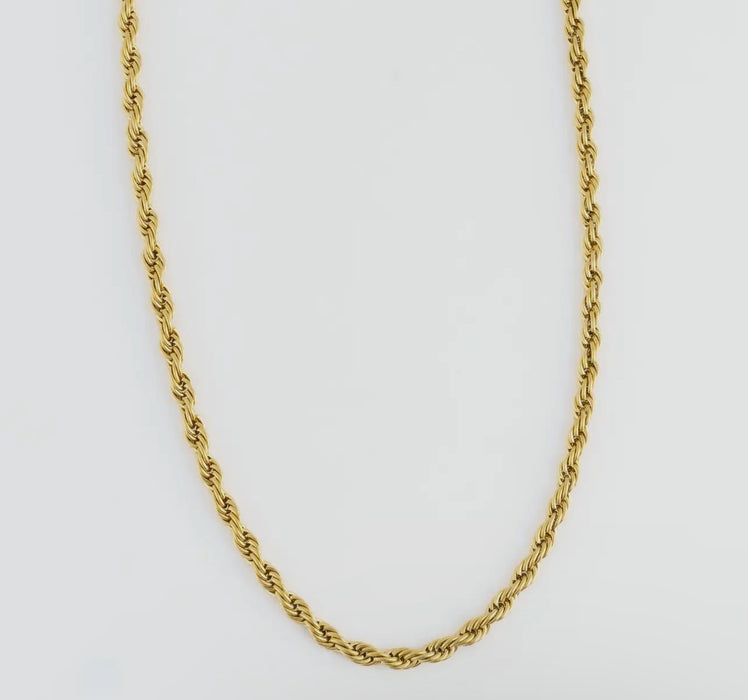 Waterproof Gold 18” Twisted Rope Chain Necklace