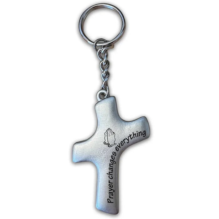 Prayer Changes Everything Silver Palm Cross Key Chain