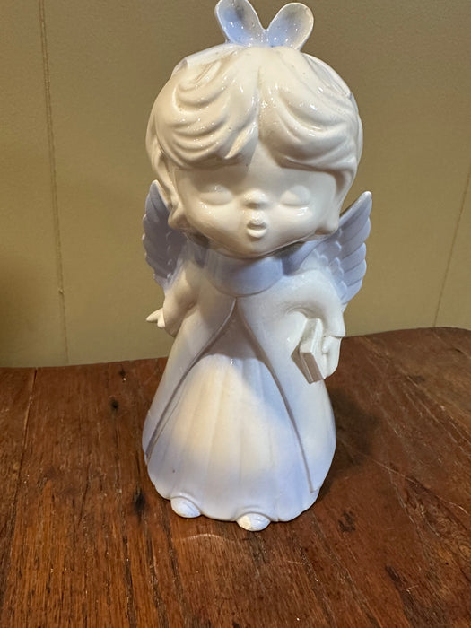 Set of 2 Vintage Kissing Angels.  Blue & White Ceramic.  The Girl Angel is cracked and repaired at the bottom.  See pics.  Sold as a set.