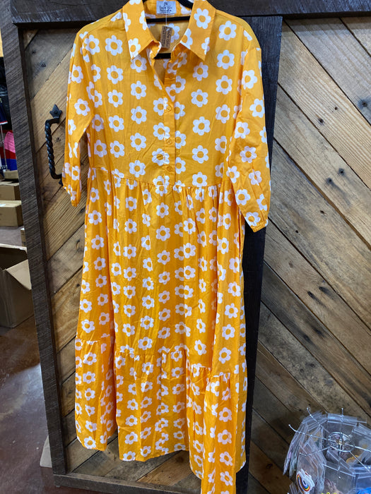 Yellow Half-Sleeve Floral Dress