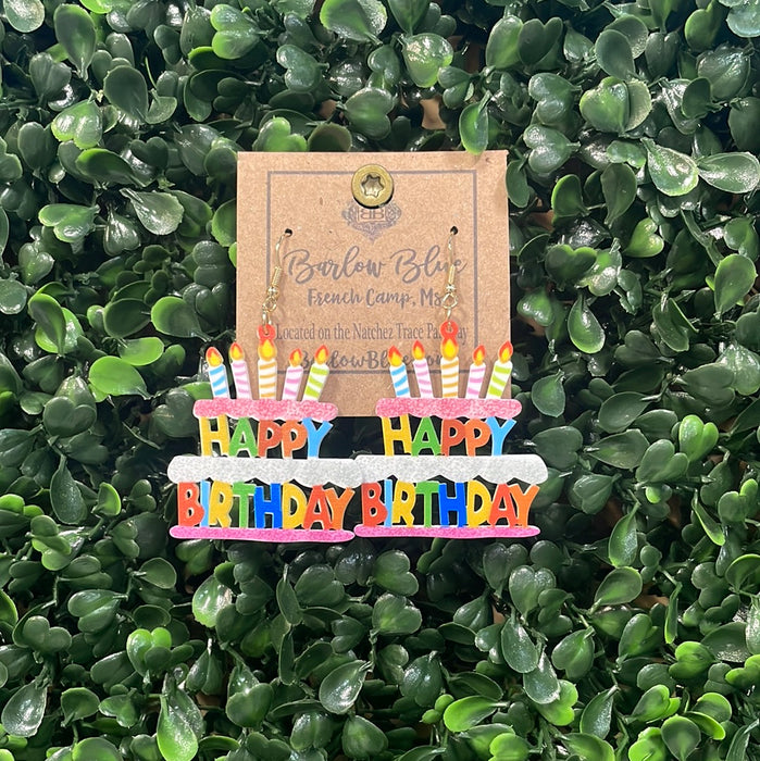Happy Birthday Cake w/Candles Acrylic Earrings