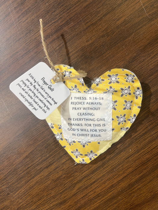 Heart Shape Pocket Prayer Quilt with a Wood Cross Inside.  Different Verses or Quotes Available.