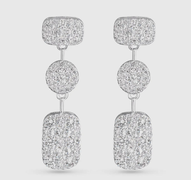 Silver Pave CZ Triplet Drop Earrings