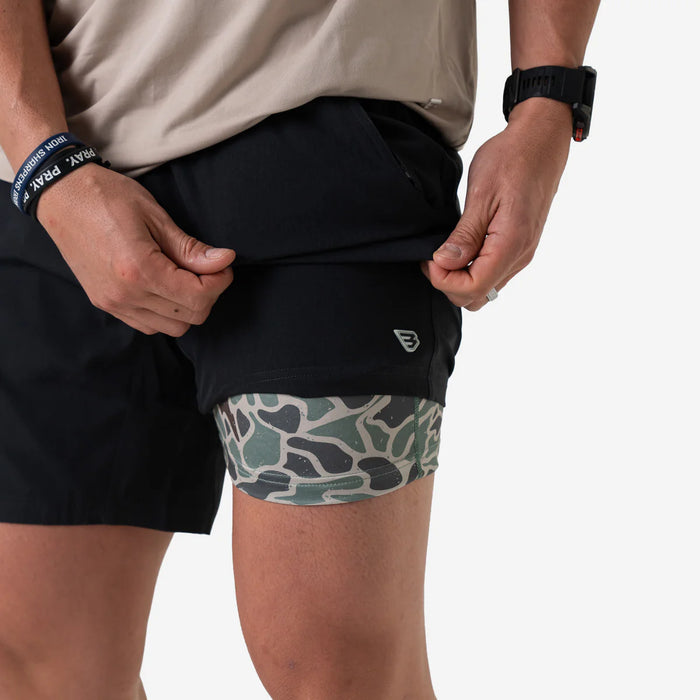 Athletic Short – Heather Black – Retro Duck Camo Liner – 7" Inseam by Burlebo