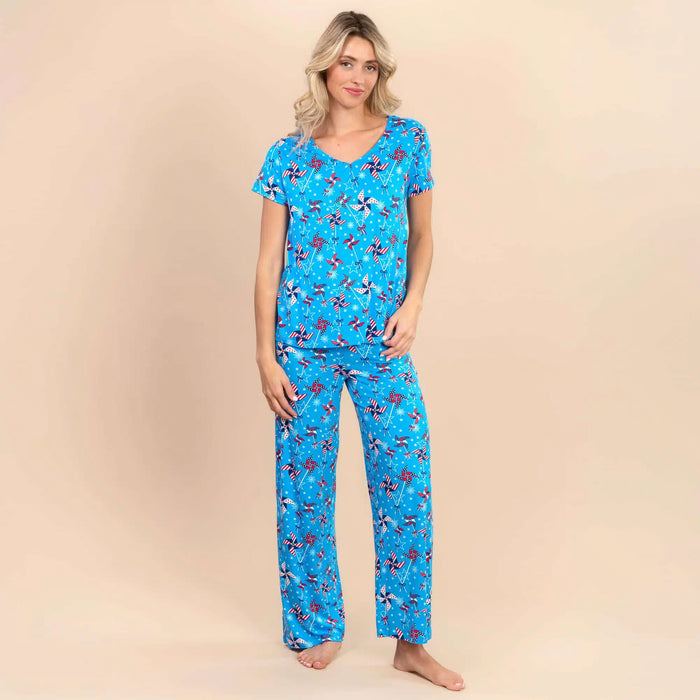 Americana Pinwheels Poly Lounge / Pajama V‑Neck