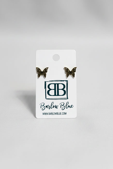 Gold Butterfly Stud Earrings with Intricate Details in the Wings