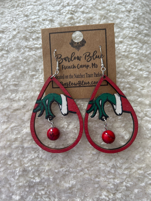 Grinch Stealing Ornament Christmas Earrings