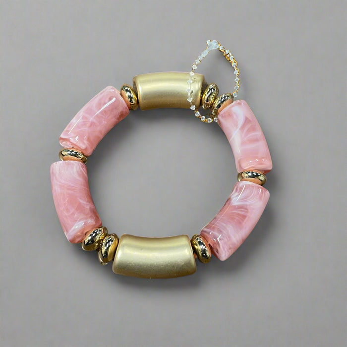 Elegant Beaded Stretch Bracelet with Pearl-like and Gold Accents