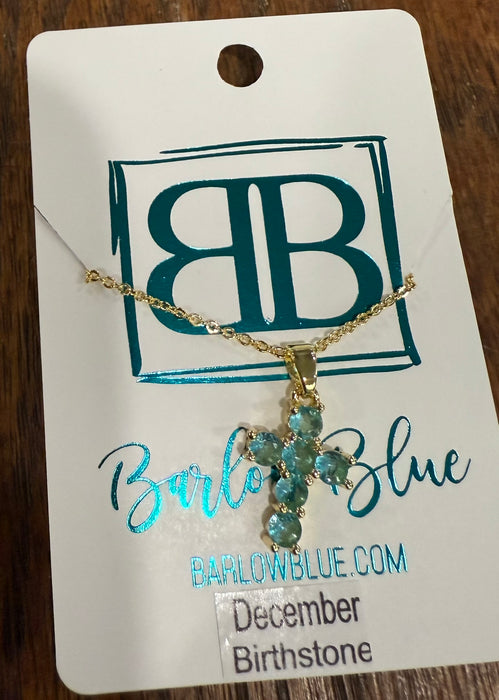Birthstone CZ Cross Necklace.  Available in Gold or Silver.  Adjustable slide Necklace.