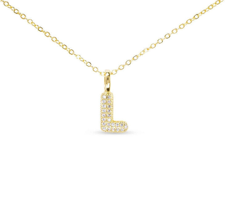 Gold CZ Large Initial Necklace-18 Letters