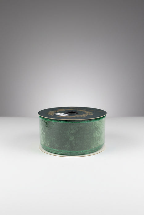 Velvet Metallic Dupion Fused Emerald John Mark Ribbon: 2.5in wide x 10yd