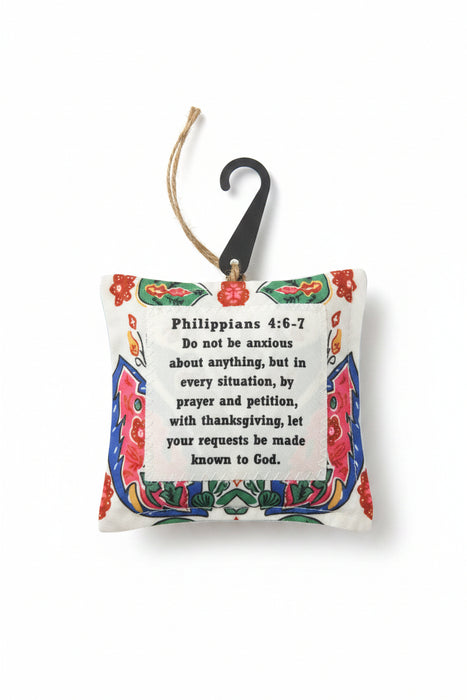 Square Pocket Prayer Quilt with a Wood Cross Inside.  Different Verses or Quotes Available.