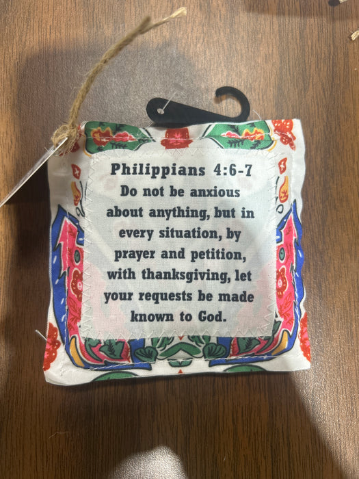 Square Pocket Prayer Quilt with a Wood Cross Inside.  Different Verses or Quotes Available.