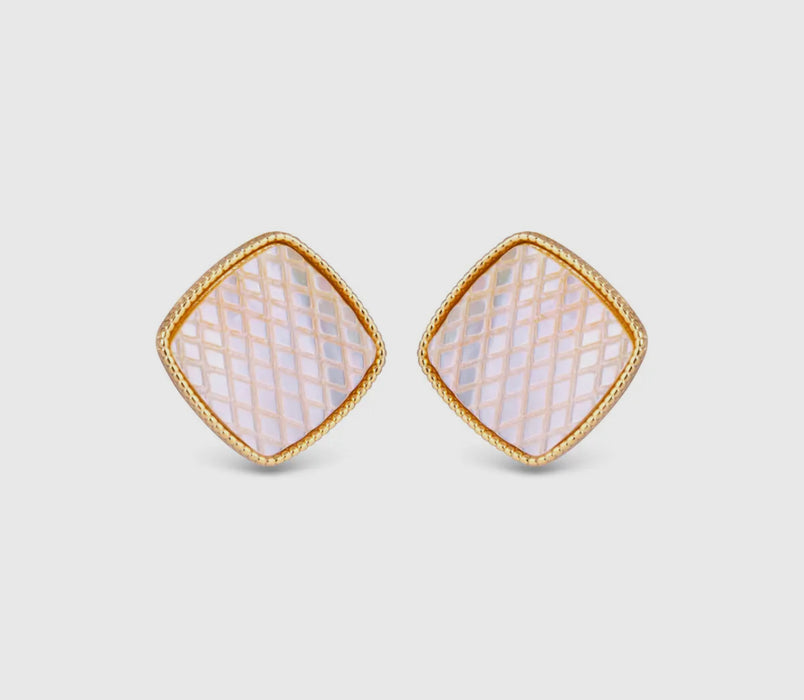 Mother of Pearl Etched Square Stud Earrings