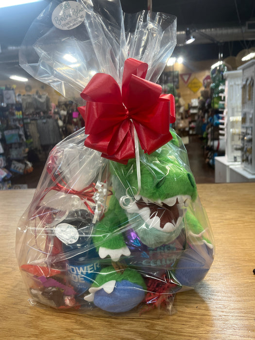 Ready to go Valentine Basket - Stuffed T-Rex with Blue Powerade Snack Pack