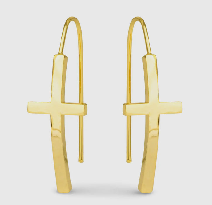 Maria Gold Polished Cross Drop Earrings