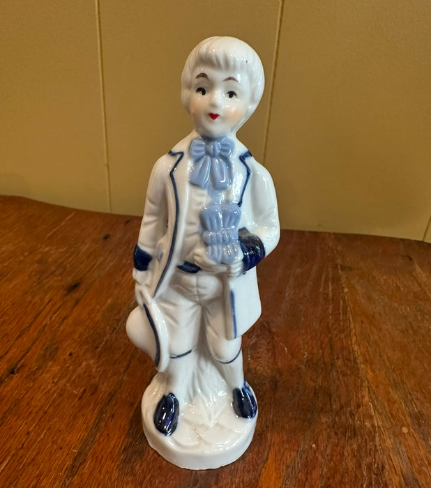 Vintage Blue & White Porcelain Man Figurine