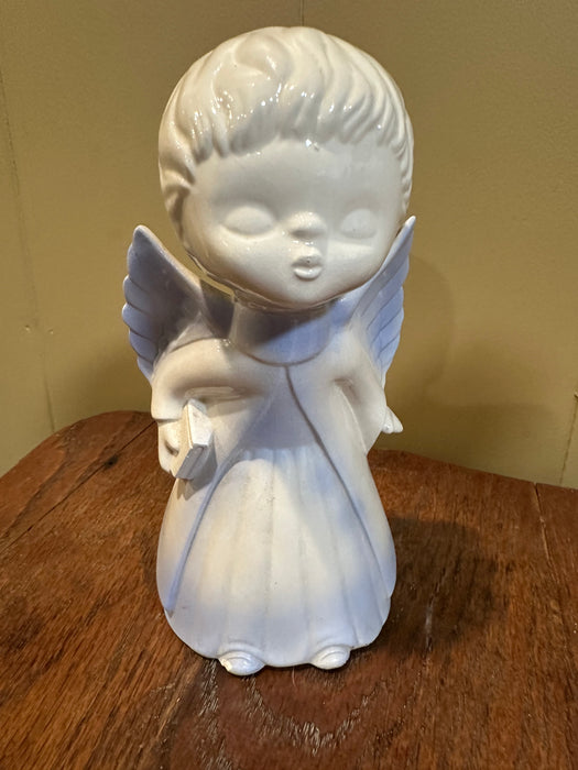 Set of 2 Vintage Kissing Angels.  Blue & White Ceramic.  The Girl Angel is cracked and repaired at the bottom.  See pics.  Sold as a set.