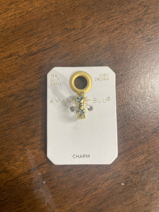 Gold CZ Blue Thin Round Charm