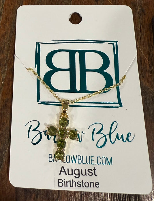 Birthstone CZ Cross Necklace.  Available in Gold or Silver.  Adjustable slide Necklace.