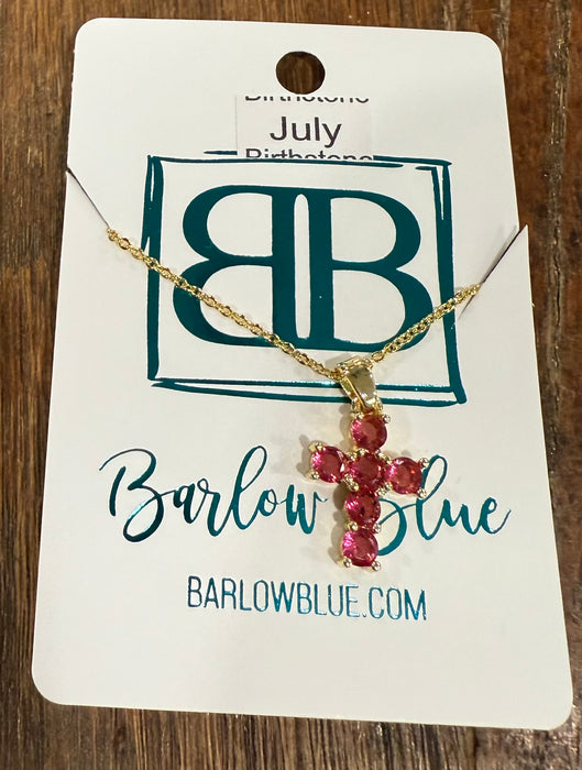Birthstone CZ Cross Necklace.  Available in Gold or Silver.  Adjustable slide Necklace.