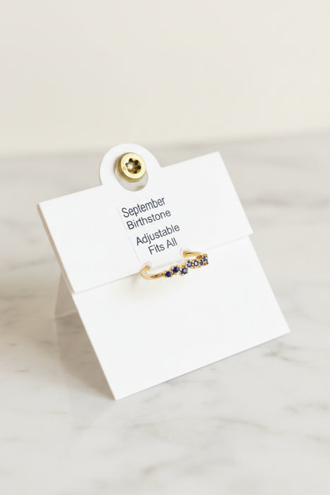 Birthstone Square Stone on Gold Band Ring- Adjustable Fits All
