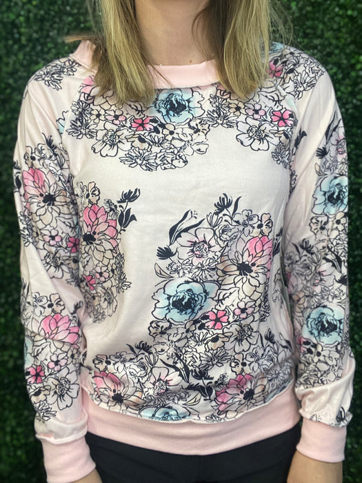 #29 Doodled Daisy Sweatshirt.  Can be worn on or off the shoulder. (XS, S, & 3XL)