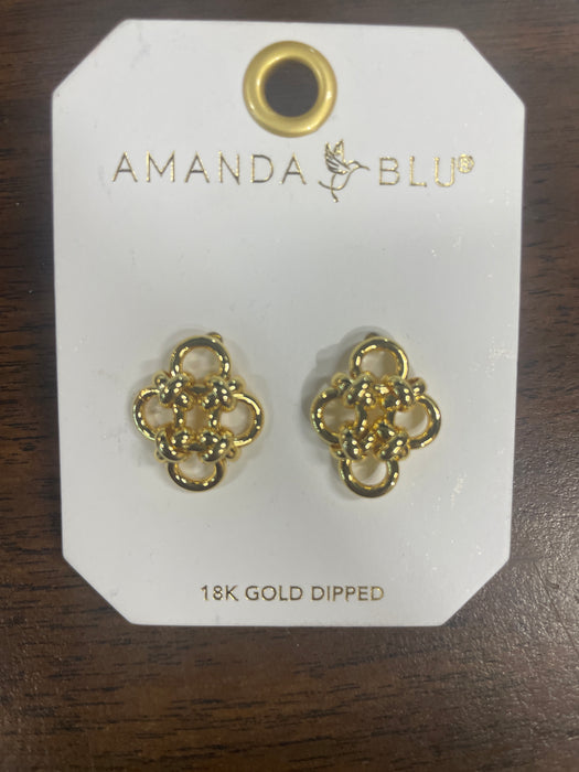 Gold Polished Woven Quatrefoil Earrings